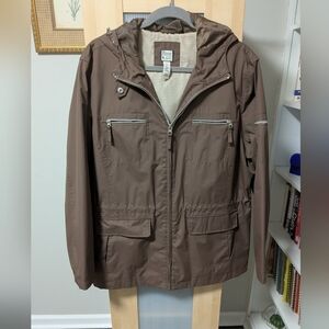 Vintage G.H. Bass & Co. Brown Hooded Spring Raincoat Six Pockets Drawstring